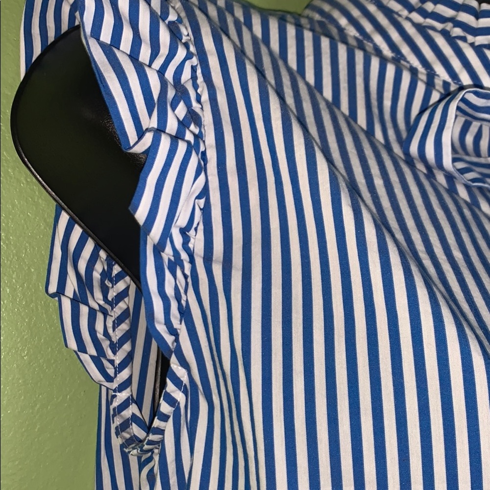 Blue Striped Ruffle Sleeve Top - Picture 5 of 10